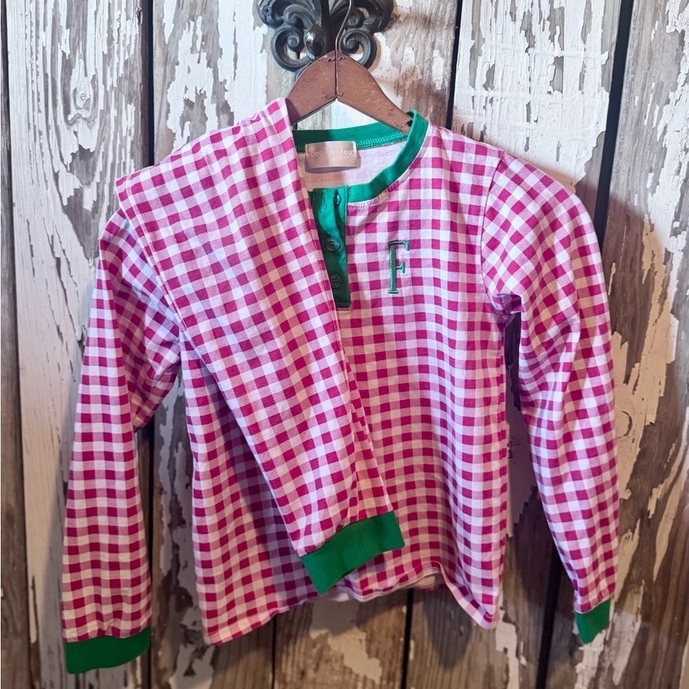 Cecil & Lou Boys Christmas Pajamas “F” Size 10 Red Gingham with Green Trim